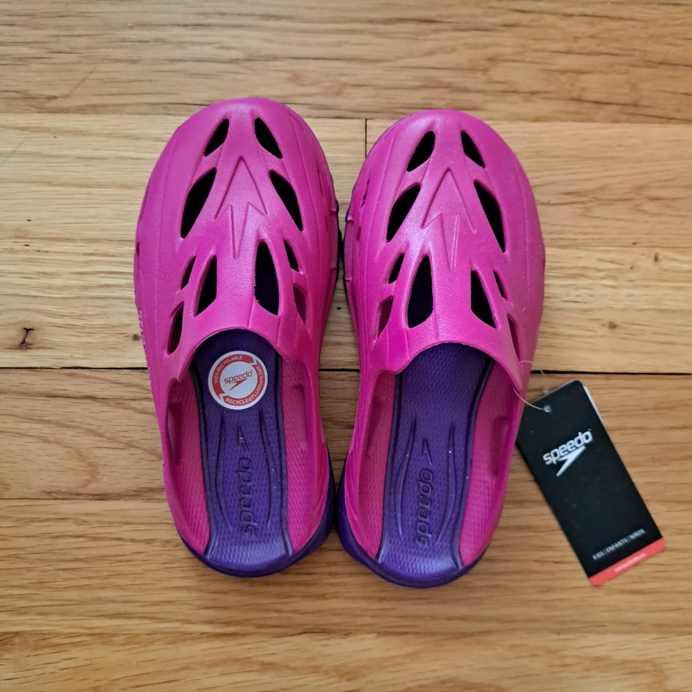 Speedo swim shoes, size 11 kids, pink and purple